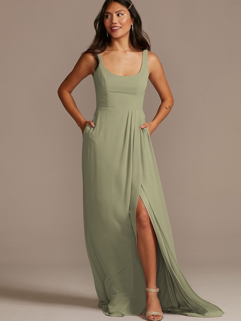 Eucalyptus Chiffon Tank Scoop Neck Dress
